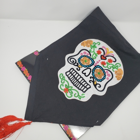 Day of Dead Sequins Table Runner With Tassels - Picture 1 of 8